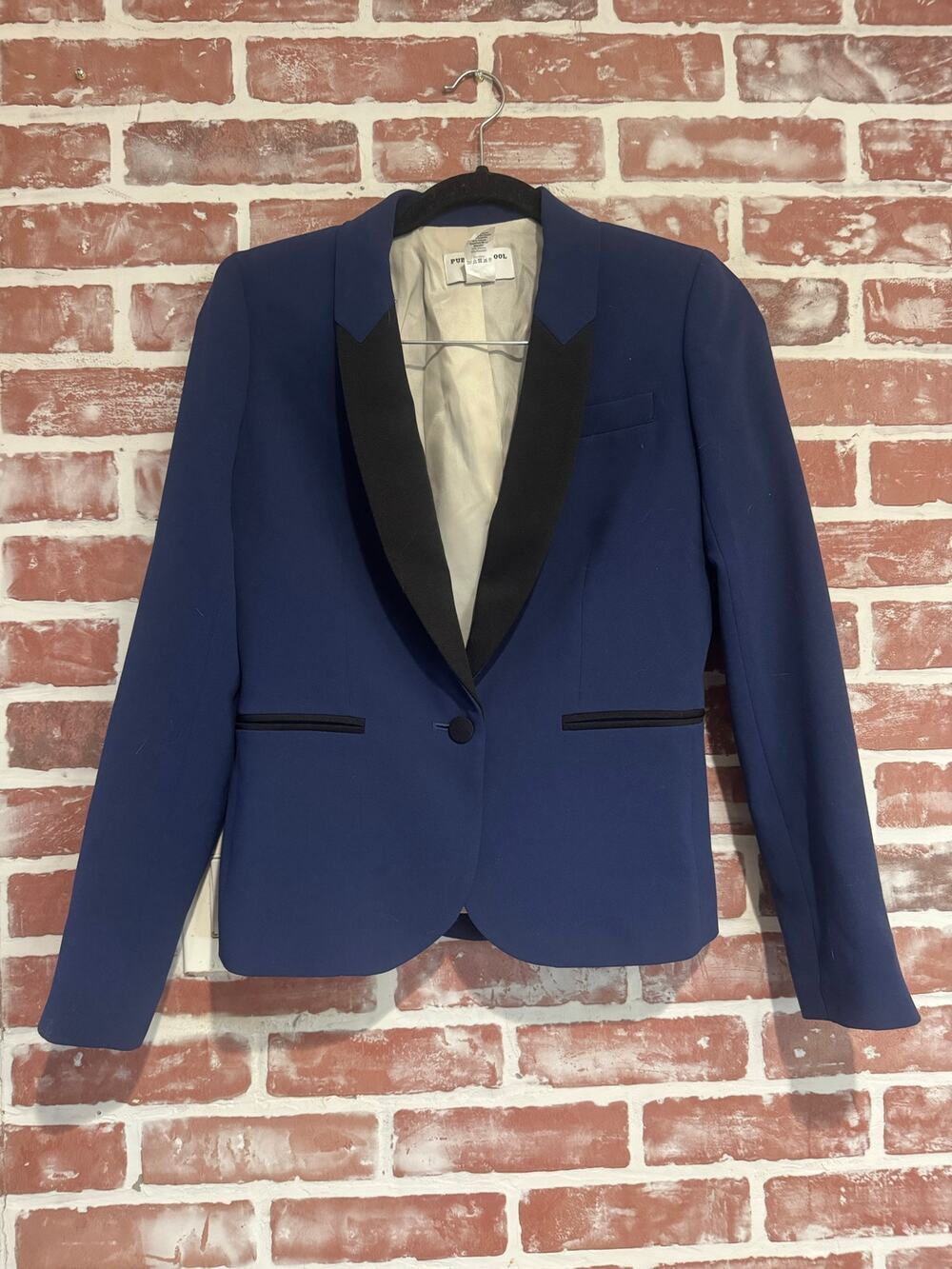 Public School for J.Crew Blazer Size 0 Blue Black Tuxedo Jacket